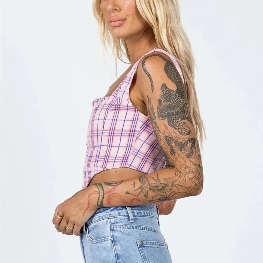 Princess Polly DAY DREAMING TOP PINK CHECK US 2 - Picture 3 of 9